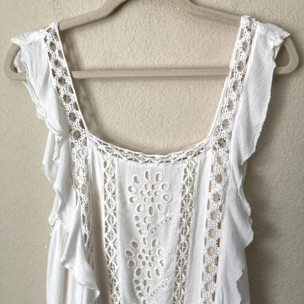 Free People One Boho Eyelet Ruffle Lace Trim Priscilla Mini Dress_15